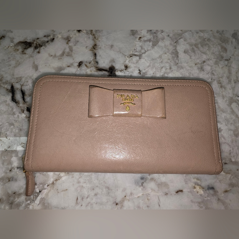 Prada Pink Wallet with Bow Accent